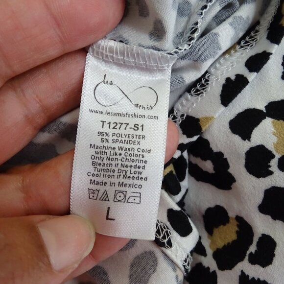 Les Amis Leopard Animal Print Ruffle Short Sleeve Top Women Size L Crewneck - Picture 6 of 9